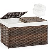 SETVSON Storage Basket with Lid Woven Storage Basket with 2 Separate Lid, 17.2 Gallon (65 L) Ratt...