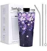 Sanfulin 24oz Portable Vacuum Insulated Stainless Steel Tumbler with Leak-proof Lid and Straws, B...