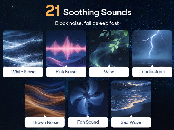 Alarm clock with 21 soothing sounds