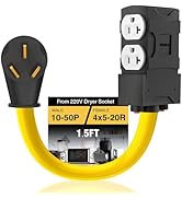 [240V to 120V] 50 Amp to 20 Amp 110 Adapter with Circuit Breaker 3 Prong Dryer Adapter Cord Distr...