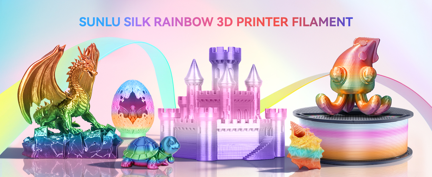 sunlu 3d printer filament rainbow silk filament color changing multicolored rainbow multi color