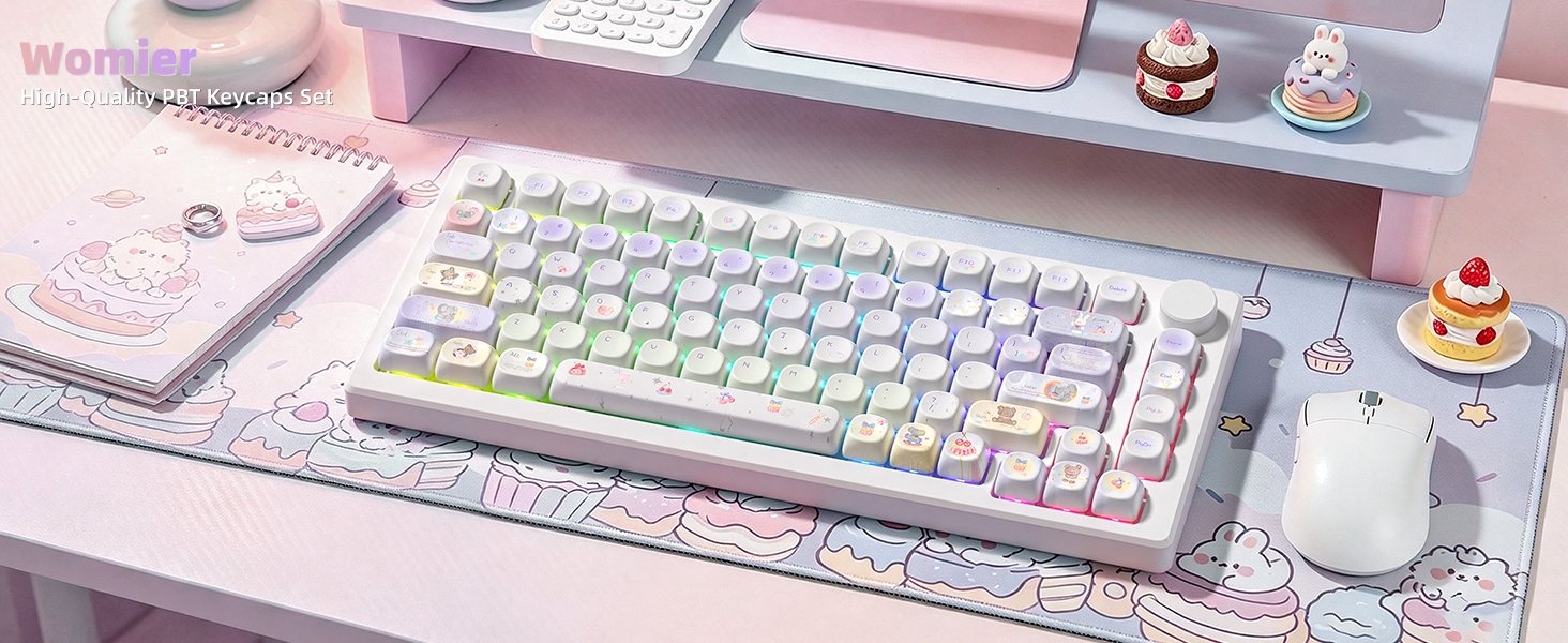 Cute PBT Keycaps Set,Kawai Keycaps MOA Profile,Colored Creamy Keycap Keyboard Caps