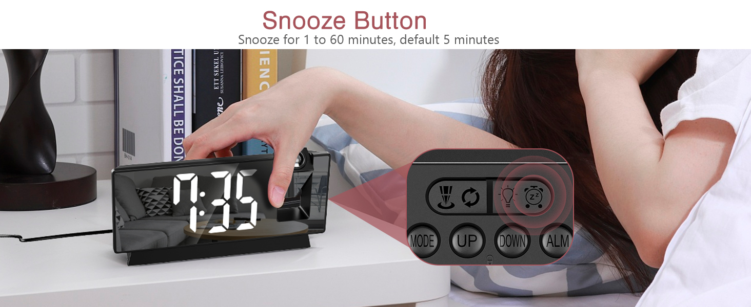 Projection Alarm Clock, 7.8" Mirror Digital Clock