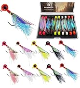 Bombite Crappie Jigs,Hand-Tied Crappie Jig Heads with Rainbow Skin Feather,Crappie Fishing Lures ...