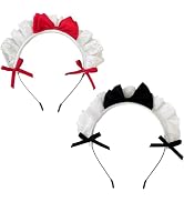 ZGLUZP 2 Pcs Black &amp; Red Women Girls for Lolita Headband Lace Bow Hair Band Maid Anime Cosplay He...