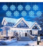 Brightown Christmas Snowflake Icicle Lights Outdoor - Plug-in 23.6ft 10 Drops 480LED Snowflake Wi...