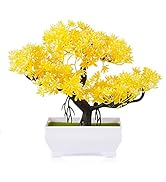 Frjjthchy Mini Artificial Bonsai Tree Plants with Plastic Cement Pots for Home Office Décor (Yellow)