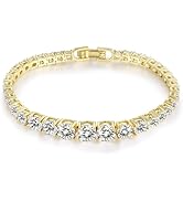 LGYIC Graduated Tennis Bracelet, 18K Gold Plated, Round Cubic Zirconia, Classic Style for Women