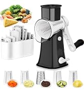 Rotary Cheese Grater Shredder 5-in-1 Tumbling Box Mandoline Vegetable Julienne Slicer Waffle Cutt...
