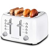 Roter Mond Toaster 4 Slice, Retro Stainless Steel Toaster with Extra Wide Slots Bagel, Defrost, R...