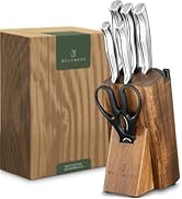 WALDWERK Knife Set - 7pcs Kitchen Knife Set with Block and Integrated Sharpener - Kitchen Knife S...
