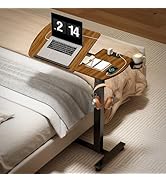 6 In 1 Overbed Bedside Table with Wheels, 32'' Long 90° Medical Adjustable Tilt Hospital Bed Tabl...