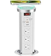 Automatic Pop Up Outlet for Countertop with USB C PD 20W, Receptacle Power Strip with 15 W Wirele...