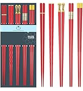 5 Pairs Chopsticks Reusable Fiberglass Dishwasher Safe, 9.57 inch/24.3cm Matte Non-Slip Family/ H...