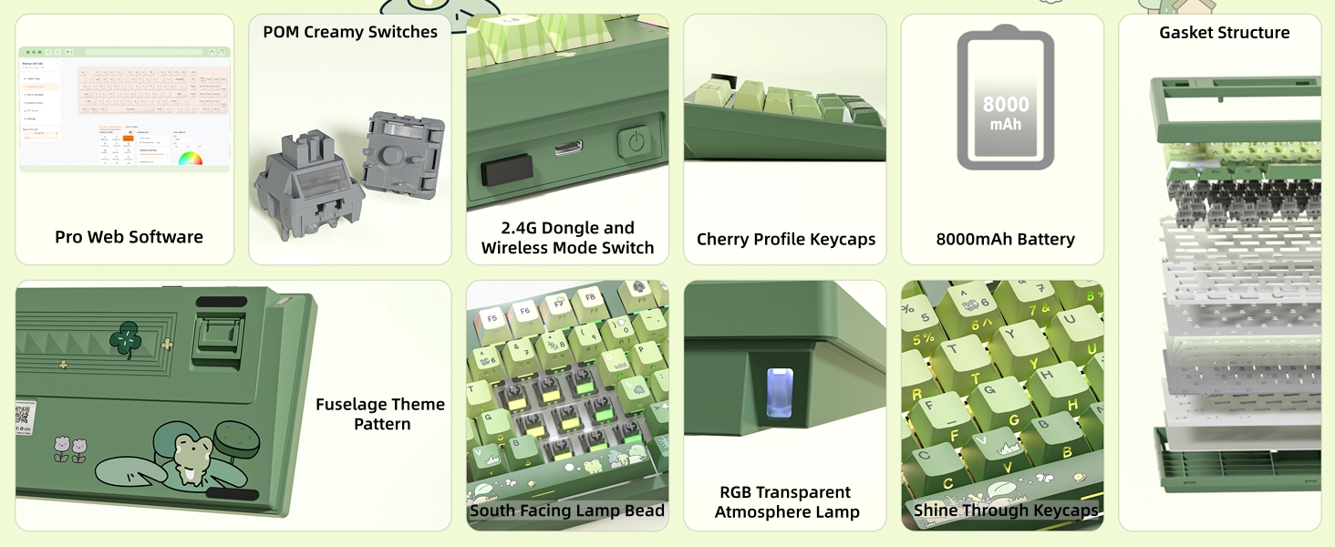 Frog Wireless Mechanical Creamy Keyboard,Gaming Keyboard with Number Pad,98% Keyboard