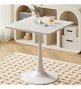 Aofure White Square Tulip Tabe for 2, 24 Inch Small Dining Tabe with Metal Pedestal Base for Kitc...