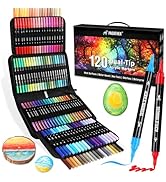 120 Colors Acrylic Paint Markers, Dual Tip Fine and Brush Tips Pens Contain 24 Metallic Color for...