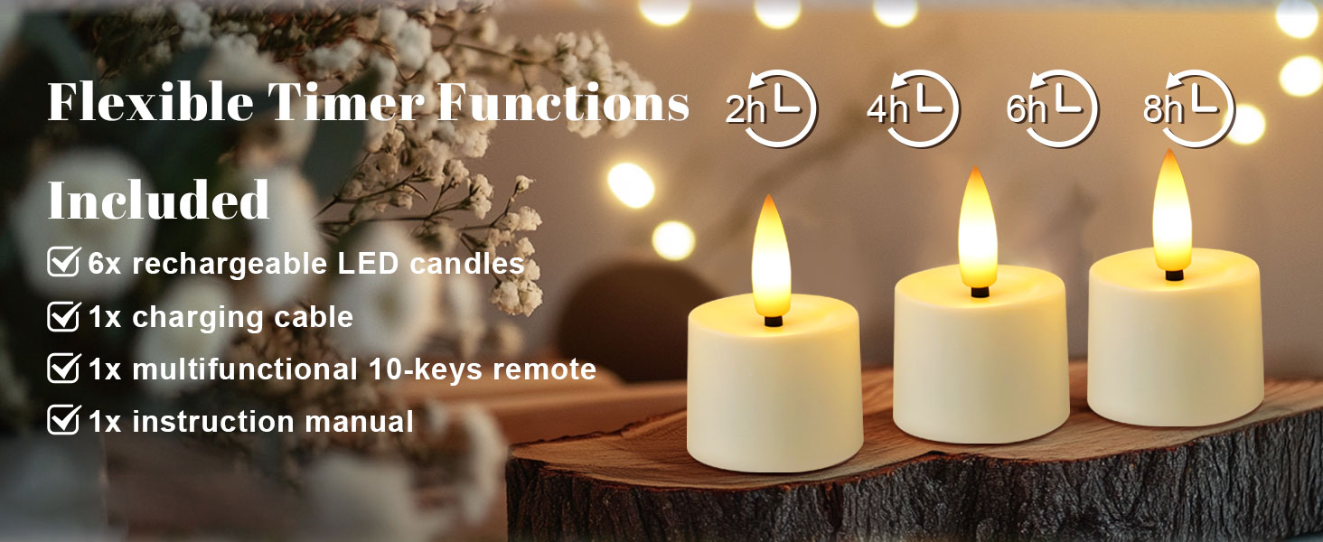 Rechargeable Flameless Tea Lights with Remote Timer