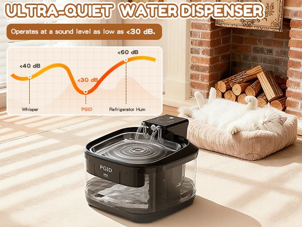 Water dispenser with ultra-quiet operation under 30 dB.