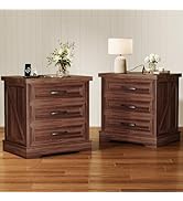 AODK Farmhouse Nightstands Set of 2, 24 Inch Bedside Tables with Charging Station, End Tables wit...