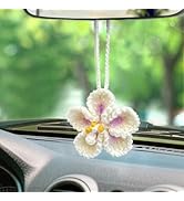 Crochet Hibiscus Flower Car Hanging Accessories for Women,Handmade Hawaiian Tropical Flower Ornam...