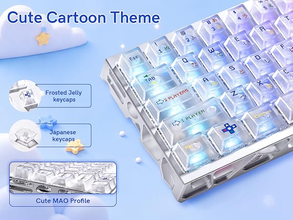 White Clear Keycaps,Frost Jelly Key caps,Pixel Game