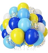 Yellow Blue Balloons, 12Inch Blue Yellow White Balloon, Light Blue Yellow Confetti Latex Balloon,...