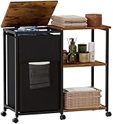 Furnulem Double Laundry Hamper with Wheels, 1x45L Laundry Basket Organizer with Side Shelf, Iron-...