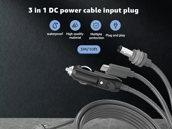 3 in 1 Cable for Starlink USB-C Cigarette Lighter Plug &amp;amp;amp; DC Cables
