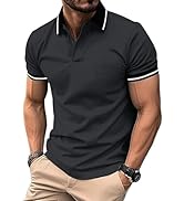 ZITY Mens Polo Shirts Casual Short Sleeve Athletic T-Shirts Classic Contrast Collar Shirt with Po...