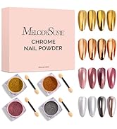 MelodySusie 4Pcs Chrome Nail Powder for Gel Nails,Metallic Mirror Effect Pigment Stylish and Tech...