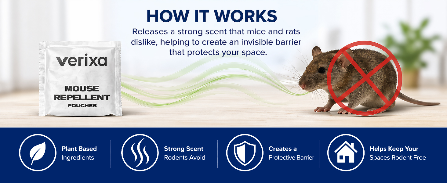 Verixa Mouse Repellent Pouches 10 Pack, Natural Peppermint Cinnamon Oil Rodent Deterrent Indoor