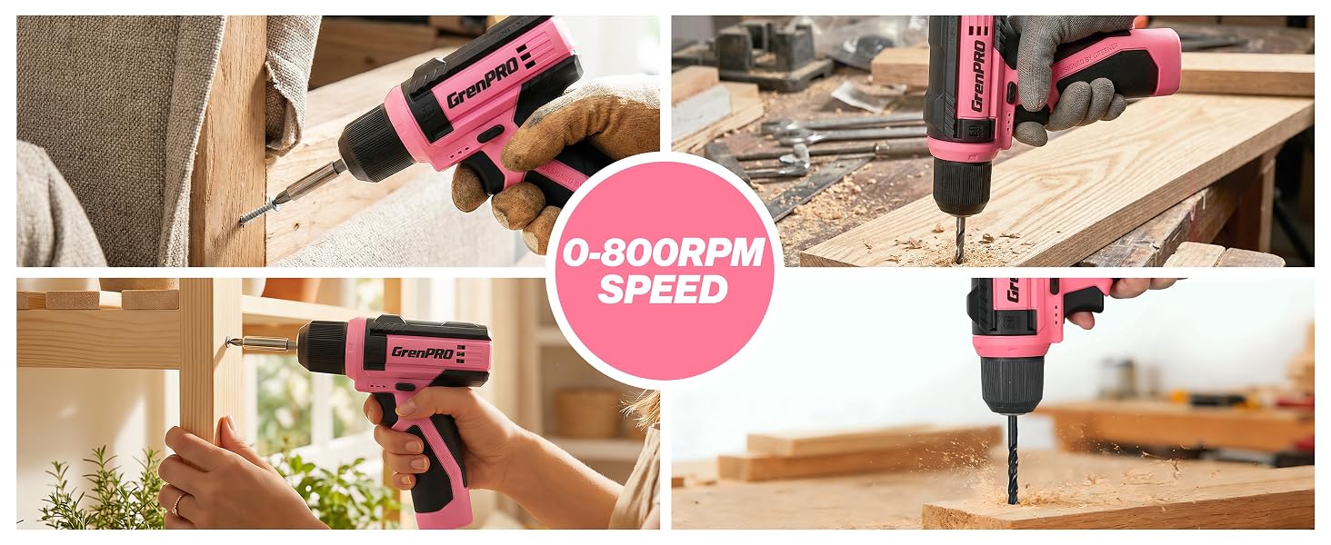 8V Pink Cordless Drill Set