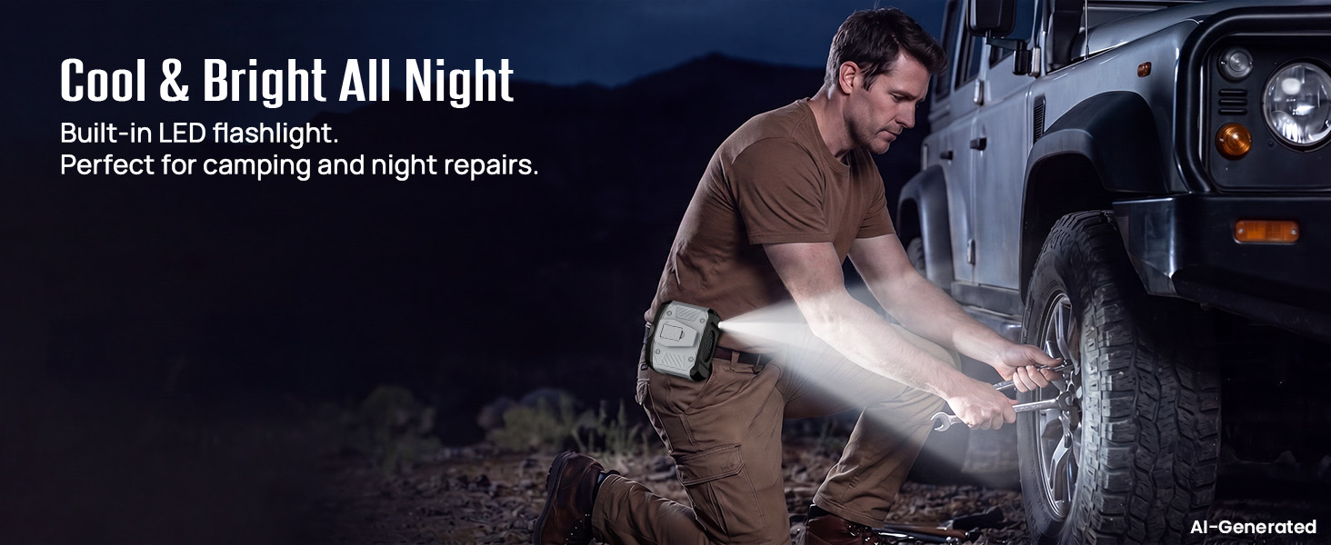 clip on shirt fan with Built-in flashlight for camping, repairs, and nighttime chores