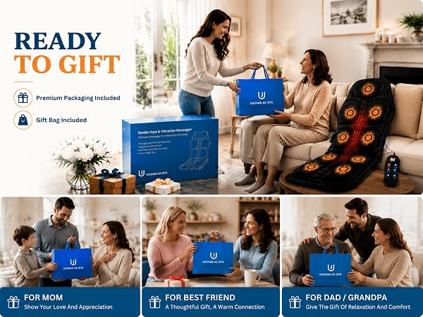 Premium massage cushion in gift bag, perfect gift for mom, dad, or friend.