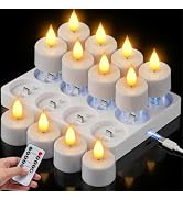 TOWPONICS 12 Packs Rechargeable Tea Lights - Flameless Candles with Remote, Timer &amp; Charging Base...