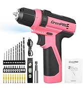 GRENPRO 8V Cordless Drill Set, Hot Pink Power Drill with 3/8" Keyless Chuck, Built-in LED Work Li...