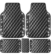 NBTEPEM Black Bling Leather Car Floor Mats Full Set, Sparkly Diamond Car Mats Universal Fit Most ...