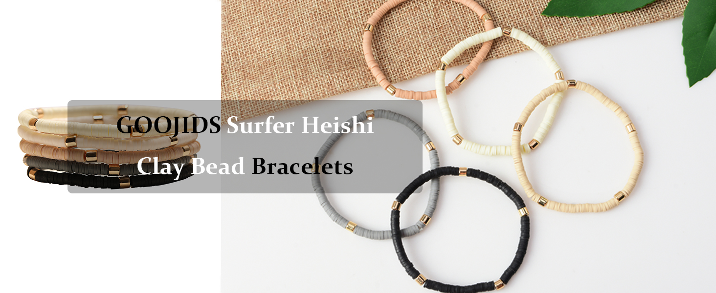 GOOJIDS Surfer Heishi Clay Bead Bracelets