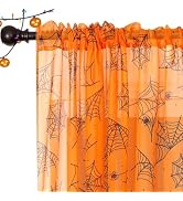 Karseteli Halloween Curtains for Living Room, Orange Sheer Curtains 84 Inch Length 2 Panel Hallow...