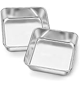 P&amp;P CHEF 6 Inch Square Cake Baking Pans (2 Pcs), Stainless Steel Lasagna Brownie Pan For Small Bi...