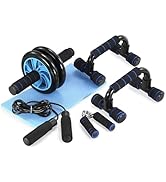TOMSHOO AB Wheel Roller Kit with Push-Up Bar, Knee Mat, Jump Rope and Hand Gripper - Home Gym Wor...