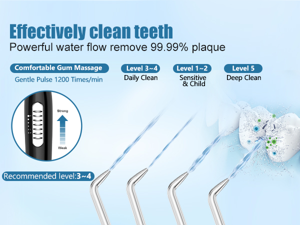 powerful water dental flosser with 5 pressure settngs