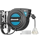 DEWENWILS 45FT Retractable Extension Cord Reel, 14/3C SJTW Heavy Duty Power Cord, Lighted Triple ...