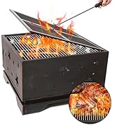 26 Inch Square Fire Pit, Outdoor Wood Burning Firepit with Poker, Large Burning Space Fireplace A...