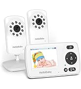 HelloBaby Monitor with 2 Cameras, 2.4'' Portable Travel Screen Baby Monitor No WiFi, 1000ft Long ...