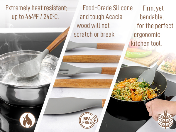 utensilios cocina silicona juego juegos cuchara cucharas herramienta no tóxica para servir goma