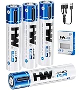 HW USB Rechargeable AAA Batteries, [1.5V, 4-Pack] 1300mWh Lithium Battery with Type C Cable, 1000...