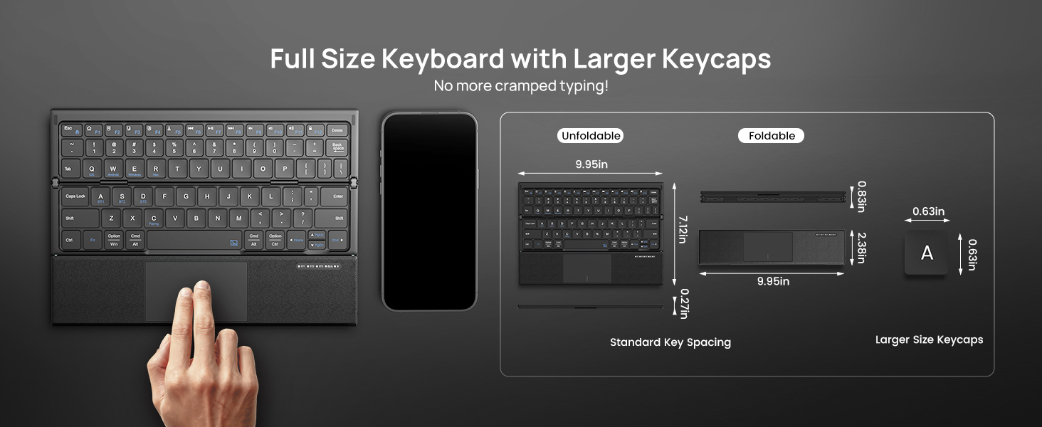 SODI Tri-Fold Portable Bluetooth Keyboard with Touchpad