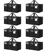 8 Pack Extra Large Heavy Duty Moving Bags, Black Storage Bins with Lids, Reinforced Handles &amp; Hea...